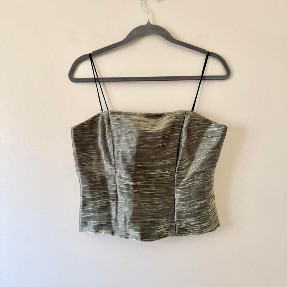 90s Y2K Green Iridescent Tank Metallic Iridescent Medium Cami Black